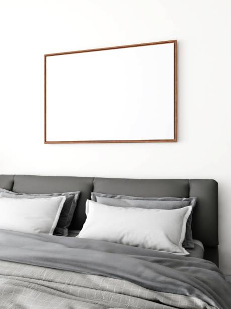 istock Bedroom with a horizontal frame mockup and interior decoration 2200051204