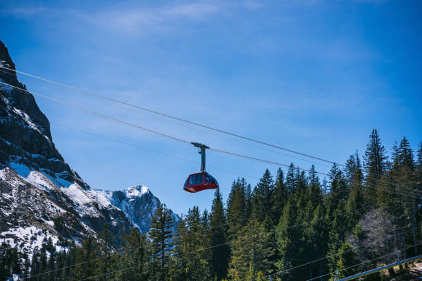 istock Red Cable Car Above Swiss Alps Forest 2200051677