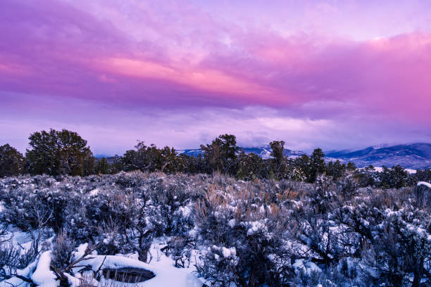 istock Snow Covered Sagebrush and Mountain Views at Sunset 2200053995