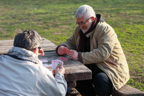 cardboard game card seniors men relaxing fun