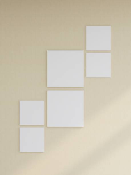 istock Mockup of six blank square frames on a pastel wall 2200056753