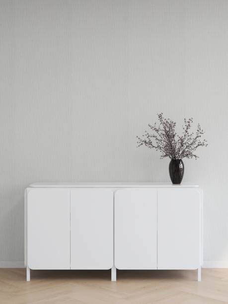 istock Living room wall mockup with white sideboard and decor 2200056839