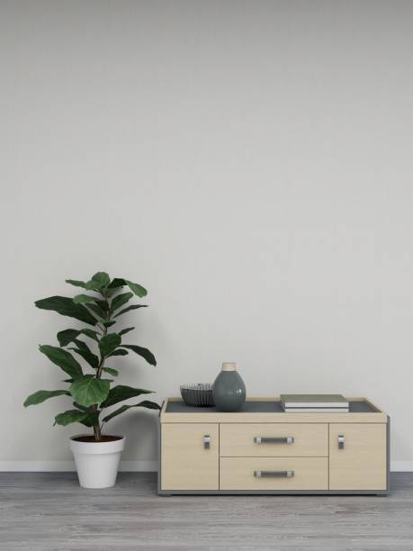 istock Living room wall mockup with sideboard and plant 2200056870
