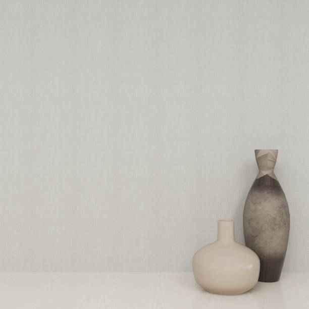 istock Wall mockup with interior decoration with vases on a table 2200060147