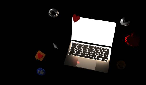Notebook and social media icons 3D illustration