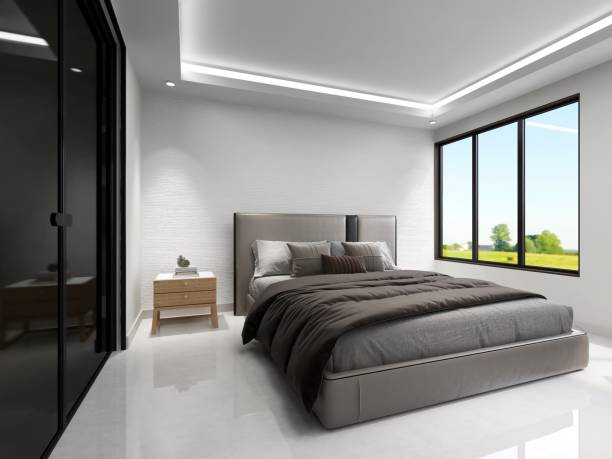 istock Bedroom with exterior view, a bed and interior decoration 2200060422