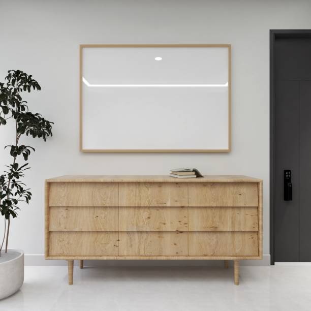 istock Mockup of a horizontal frame, with a TV cabinet and interior decoration 2200060451