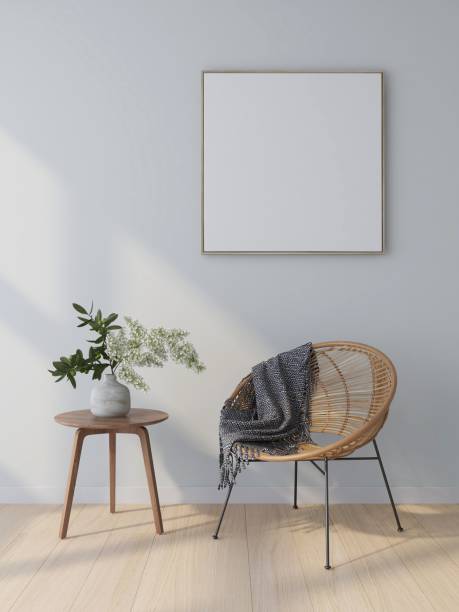 istock Living room with a square frame mockup, beige sofa and interior decoration 2200060494