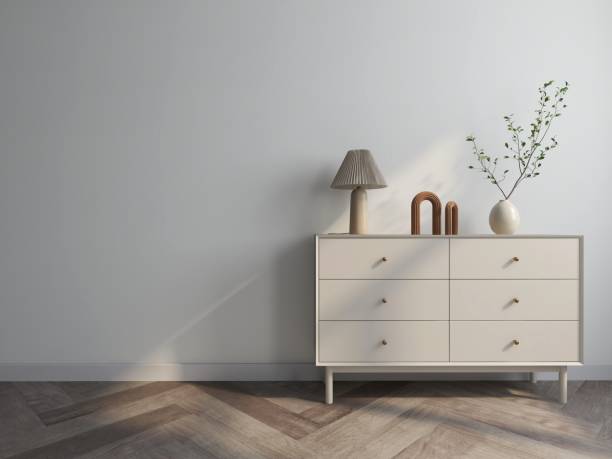istock Wall mockup in a modern living room with a sideboard and interior decoration 2200060593