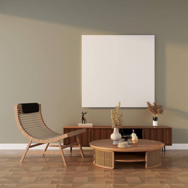 Square frame mockup in a comfortable living room and interior decoration