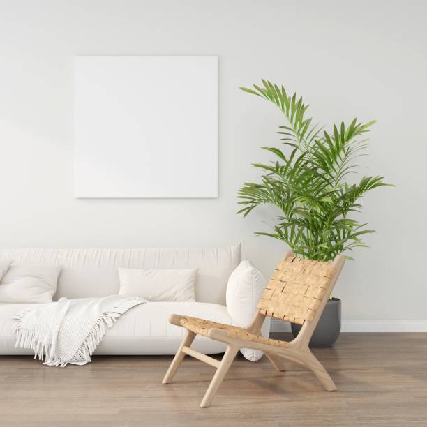 istock Square frame mockup in a modern living room with simple interior decoration 2200060649