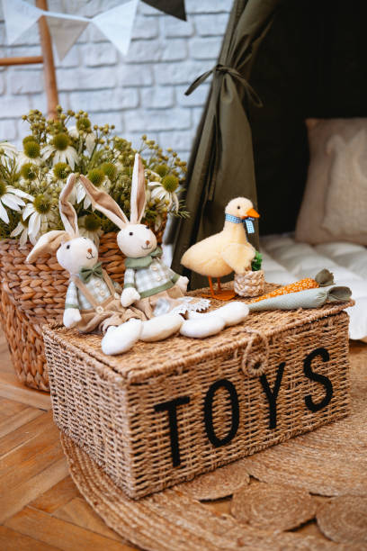istock Toy storage box with stuffed animals in cozy interior setting 2200065826