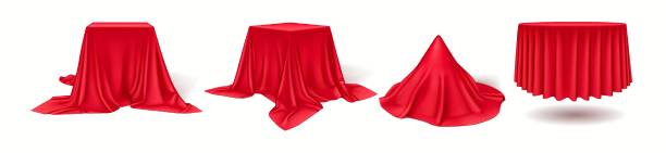istock Red silk and satin fabrics draping over shapes icons set 2200066336
