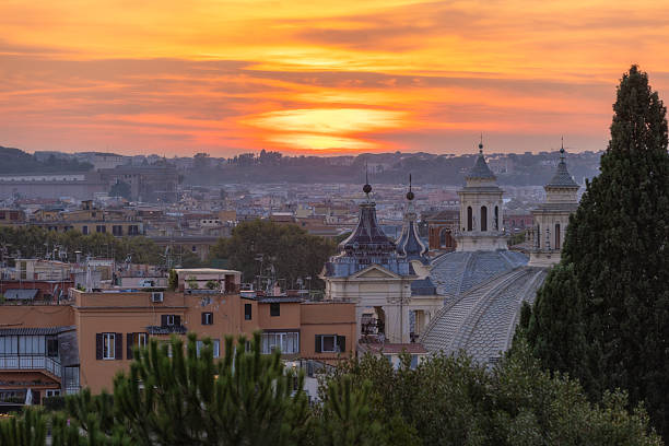 istock Panoramic view of Rome at sunset from the Pincio Terrace (Terrazza del Pincio) 2200066404