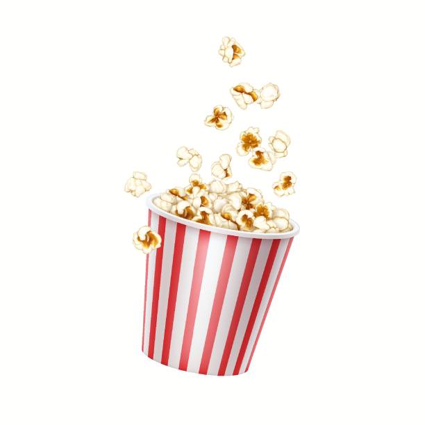 istock Realistic bucket of popcorn with flying pieces 2200066512