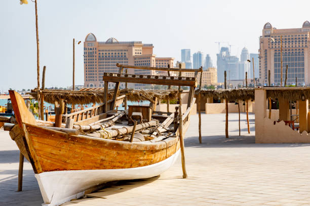 istock State of Qatar. Doha. Beached traditional style dhow. 2200079359