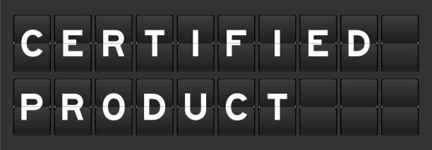 istock Black color analog flip board with word certified product on gray background 2200079620