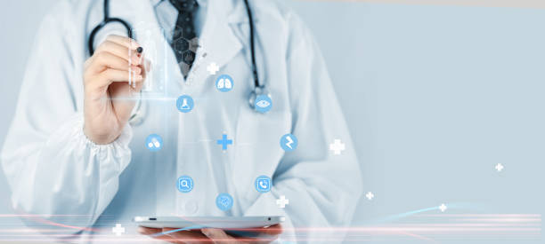istock Doctor Using System Analysis treatment Healthcare Patient, Data Network via Cloud, Digital Healthcare with artificial intelligence Or AI, Future Medical Technology and Patient Care Innovation concept 2200081685