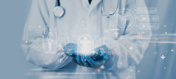 istock Doctor Using System Analysis treatment Healthcare Patient, Data Network via Cloud, Digital Healthcare with artificial intelligence Or AI, Future Medical Technology and Patient Care Innovation concept 2200081686