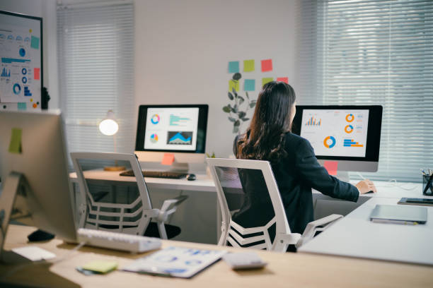 istock Asian businesswoman working with computer analyzing financial charts, graphs and data showing company's performance and economic growth at workplace 2200084672