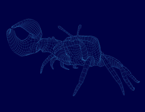 istock A blue image of a crab with a blue background. The crab is shown in a 3D format, with its claws and legs visible. The image has a futuristic and otherworldly feel to it 2200086618