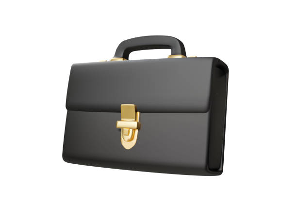 istock 3D illustration vector render of luxury black minimalist briefcase icon with gold lock for business, finance, career, work, marketing, sales, digital media, infographic isolated on white background. 2200098904