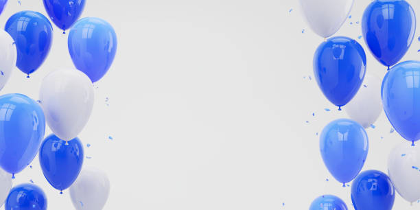 istock Blue color balloons with empty space - Celebration Pary banner, greeting card. 3d rendering 2200099068