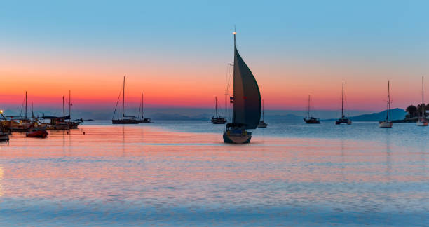 istock Sailing yacht parked in Datca bay at sunrise - Datca peninsula, Turkey 2200101702