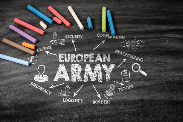 istock European Army Concept. Black scratched textured chalkboard background 2200109791