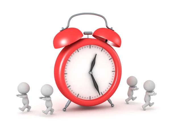 istock 3D Characters Running Away from a Huge Alarm Clock 2200112902