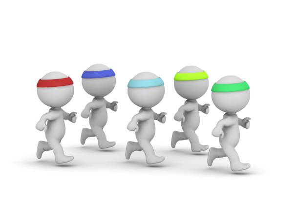 Group of Jogging 3D Characters. Isolated on white background.