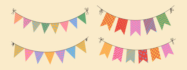 istock Flag garlands with patterns. Buntings set for birthday, carnival and party. 2200114152