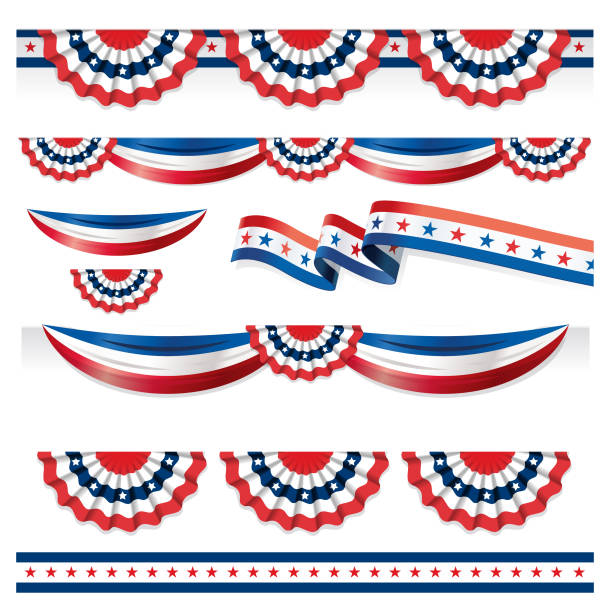 Traditional stars and stripes U.S. style bunting ribbons and pleated fan rosettes for 4th of July, Memorial Day, Labor Day election campaigns or anything patriotic and American.
