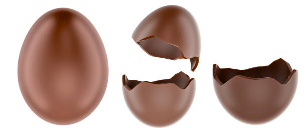 istock Chocolate Eggs. Whole, broken and half of chocolate eggs. 3D rendering 2200116969