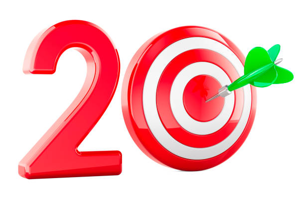 istock Target 20 with arrow in bullseye, success and achievement concept. 3D rendering 2200117029