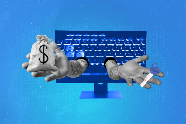 istock Creative collage picture image computer screen monitor human hands key protection antivirus money bag rich wealth earnings 2200120867