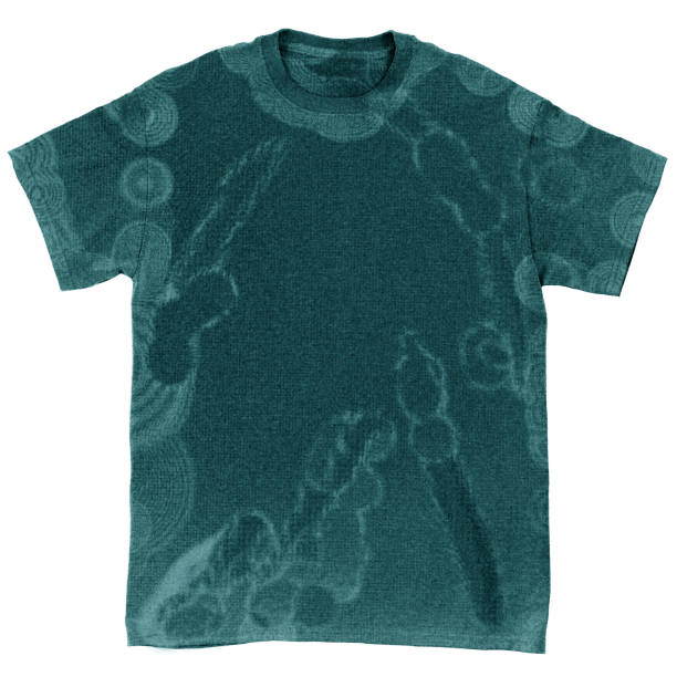 istock Grey T-shirt with a green shade with an abstract pattern on the surface on a white background 2200126164