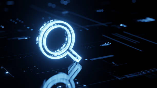 istock Digital Search Outline Icon on Futuristic Abstract Background 2200126409