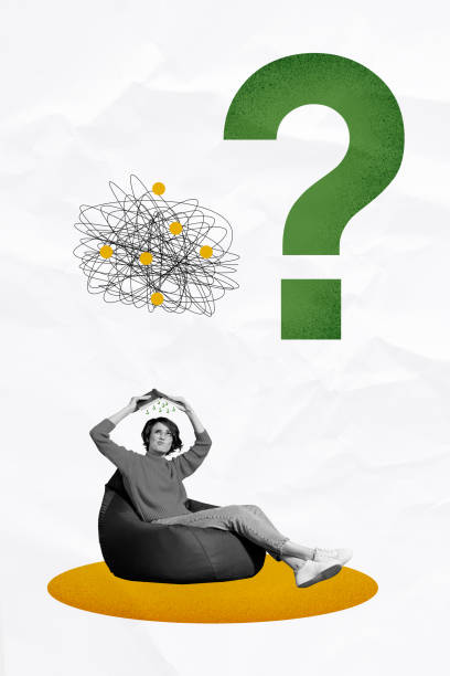 istock Composite trend sketch image photo collage of young lady sit in beanbag think mind thoughts in air question read book student education 2200128365