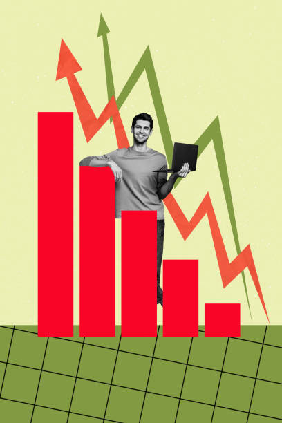 istock Collage artwork image of young confident office superman manager man walk on cogwheel trader stats arrow graphics business project work 2200131951