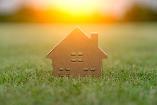 istock Small wooden home on the grass 2200133356