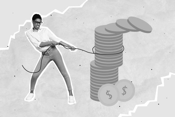 istock Composite collage picture of hardworking person hands pull string huge pile stack money coins isolated on drawing background 2200136297