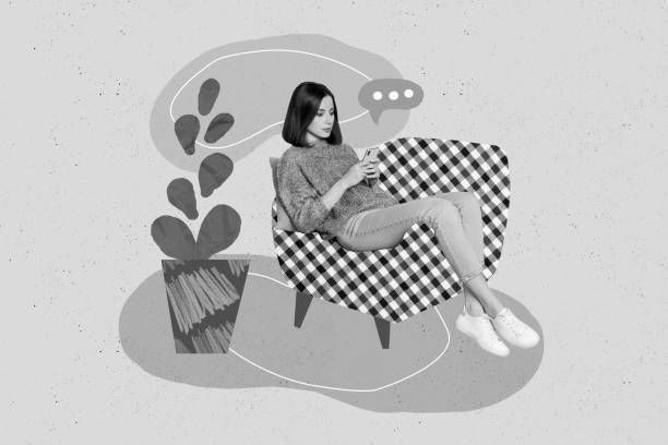 istock 3d retro abstract creative artwork template collage of busy lady chatting instagram twitter telegram isolated painting background 2200140013