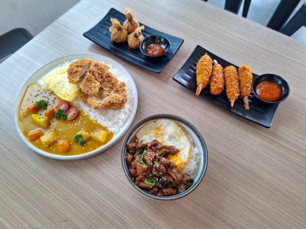Chicken Thai Basil Rice Bowl. Chicken Curry Rice With Omelette Egg. Ebi Furai Or Deep Fried Shrimp Coated. Fried Ekado Ekkado. Food Menu.
