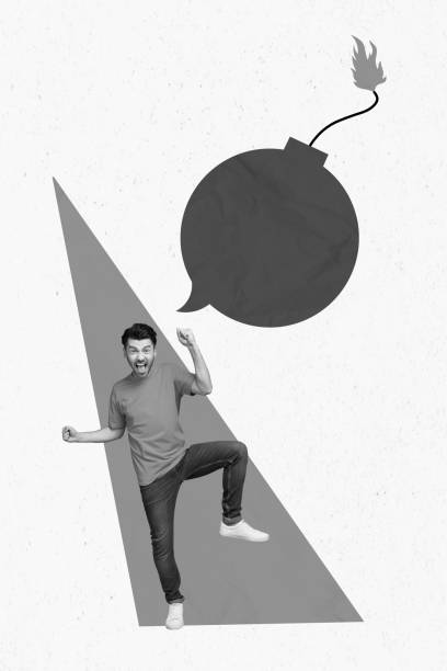 istock 3d retro creative artwork template collage of aggressive guy bomb mind cloud ready burst empty space isolated painting background 2200141102
