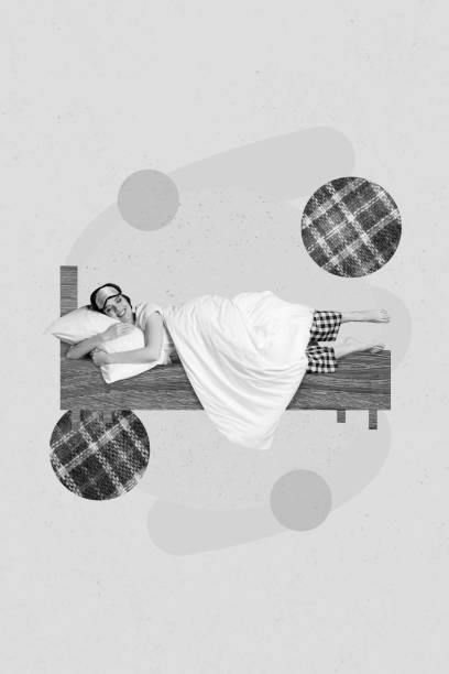 istock Vertical collage  image of black white hand fingers hold strings hanging girl stretching blanket isolated on pink background 2200142678