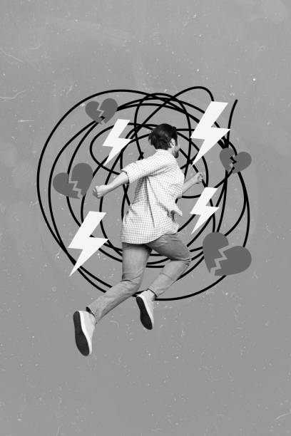 istock Creative running away excited energetic student guy broken heart thunderbolt doodle painting hole no electricity blackout isolated on pink background 2200144653