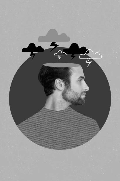 istock Vertical collage image of black white gamma guy opened head thunderstorm clouds lightning isolated on painted background 2200144706