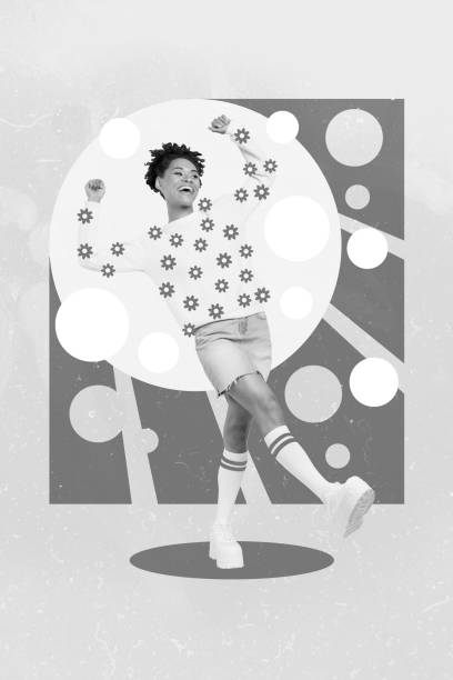 istock 3d retro abstract creative collage artwork template of funny funky lady walking enjoying sunshine isolated painting background 2200145742