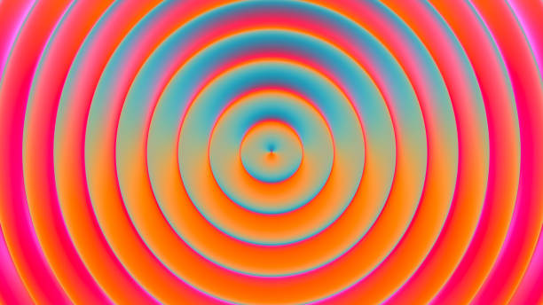 istock Colorful concentric rings pattern with glowing neon fusion of pink orange cyan creates a dreamy futuristic illusion. Retro-futuristic artwork for banner, poster or modern visual art project. Vector 2200149402